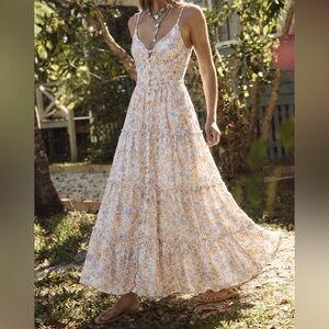 Storia Floral Cottagecore Maxi Dress Button Front Keyhole Size M